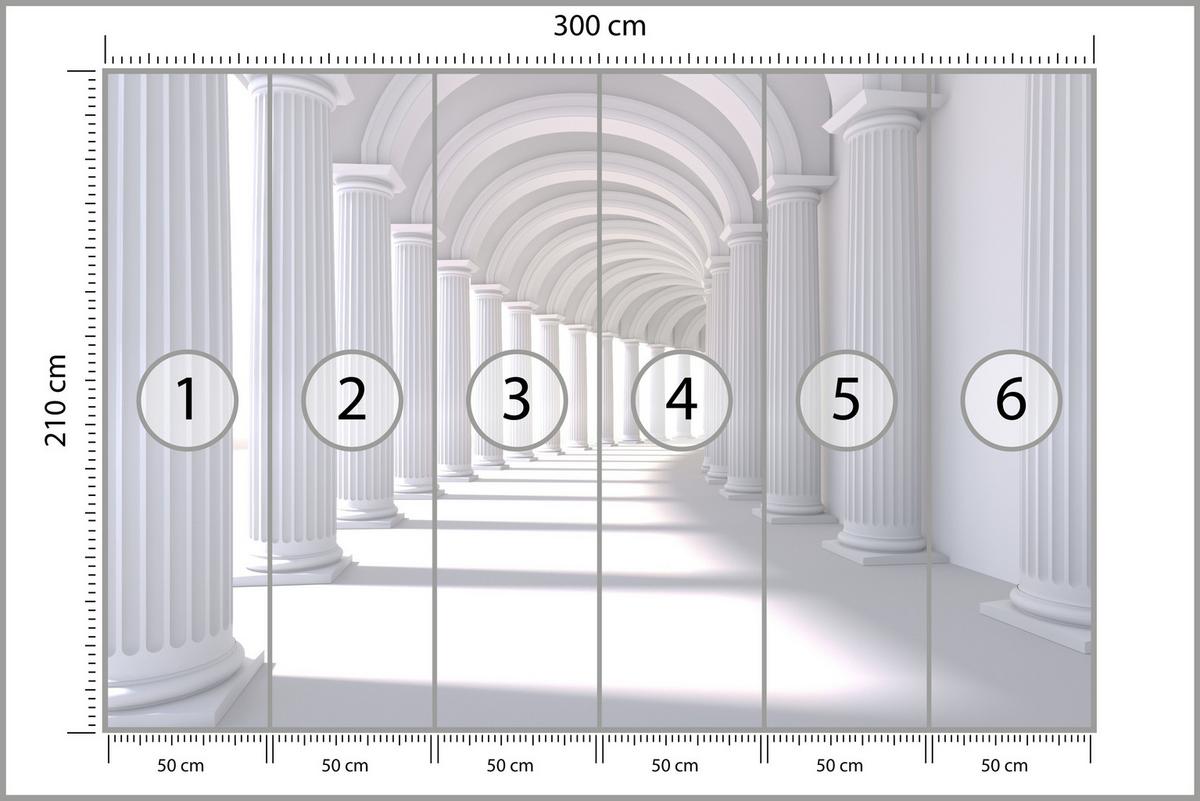 FOTOTAPETE für Wohnzimmer Räumlich Tunnel Historische Säulen 300x210 - Weiß/Grau, Papier (300/210cm) - Muralo