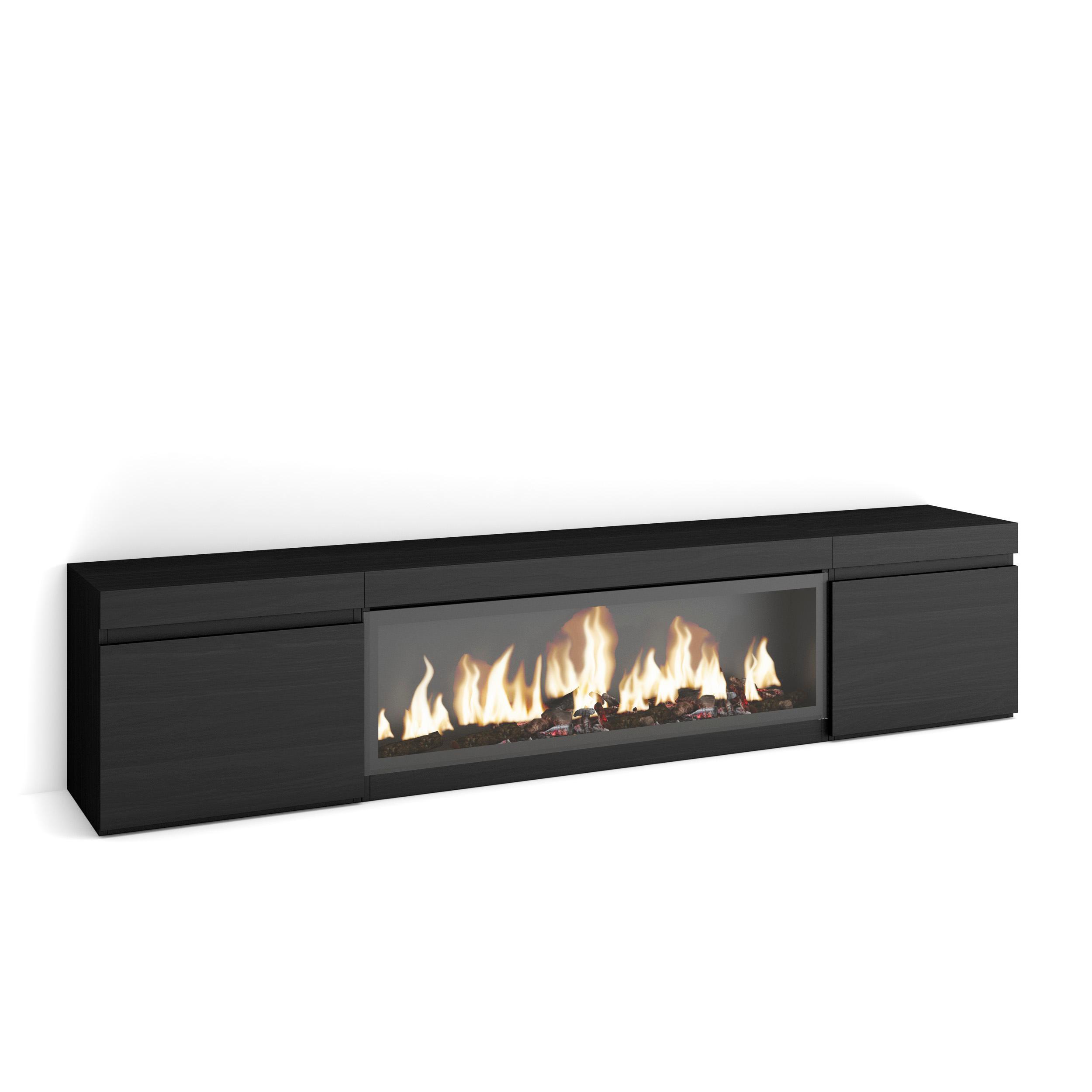 LOWBOARD, Tv-Schrank, mit Elektrokamin XXL, Schwarz, 208/35/45cm - Schwarz, Holzwerkstoff (208/45/35cm) - Skraut Home