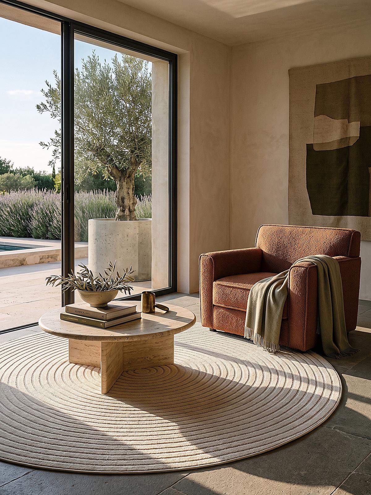 TEPPICH Outdoor Abstrakt MEZEN Polypropylen Beige 120 x 120 cm - Creme, Textil (120/120cm) - KADIMA DESIGN