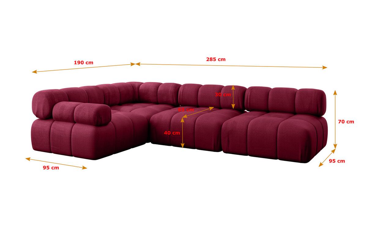 ECKSOFA modulares Sofa Mende-L2 - 285x190x70 cm Bordeauxrot Velours - Bordeaux, Holzwerkstoff/Textil (285/190cm) - ALTDECOR