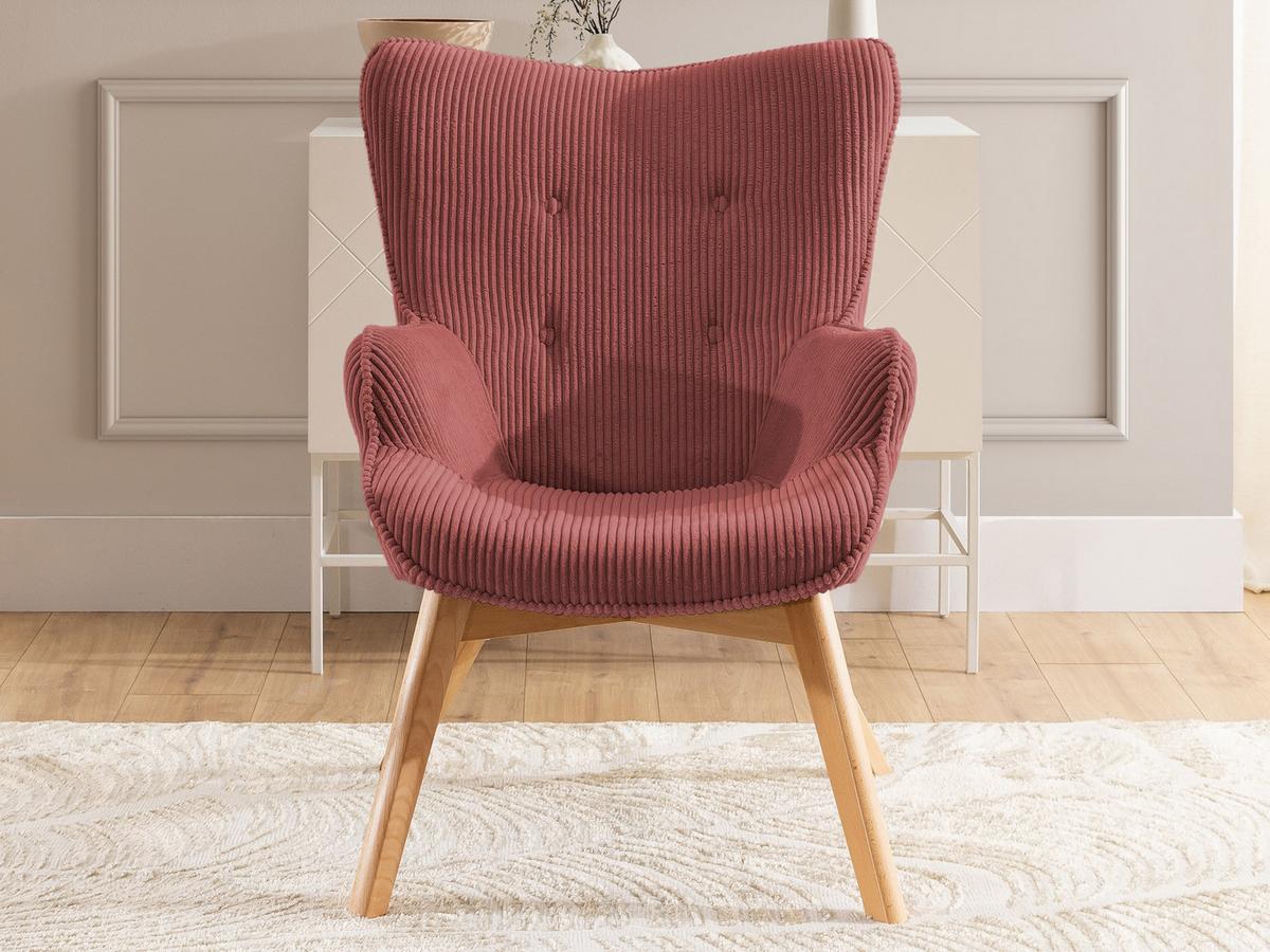 LOUNGESESSEL Lenari Terrakotta Cordstoff mit Füßen in Natur - Terracotta/Naturfarben, Holz/Textil (71/96/86cm) - S-Style Möbel