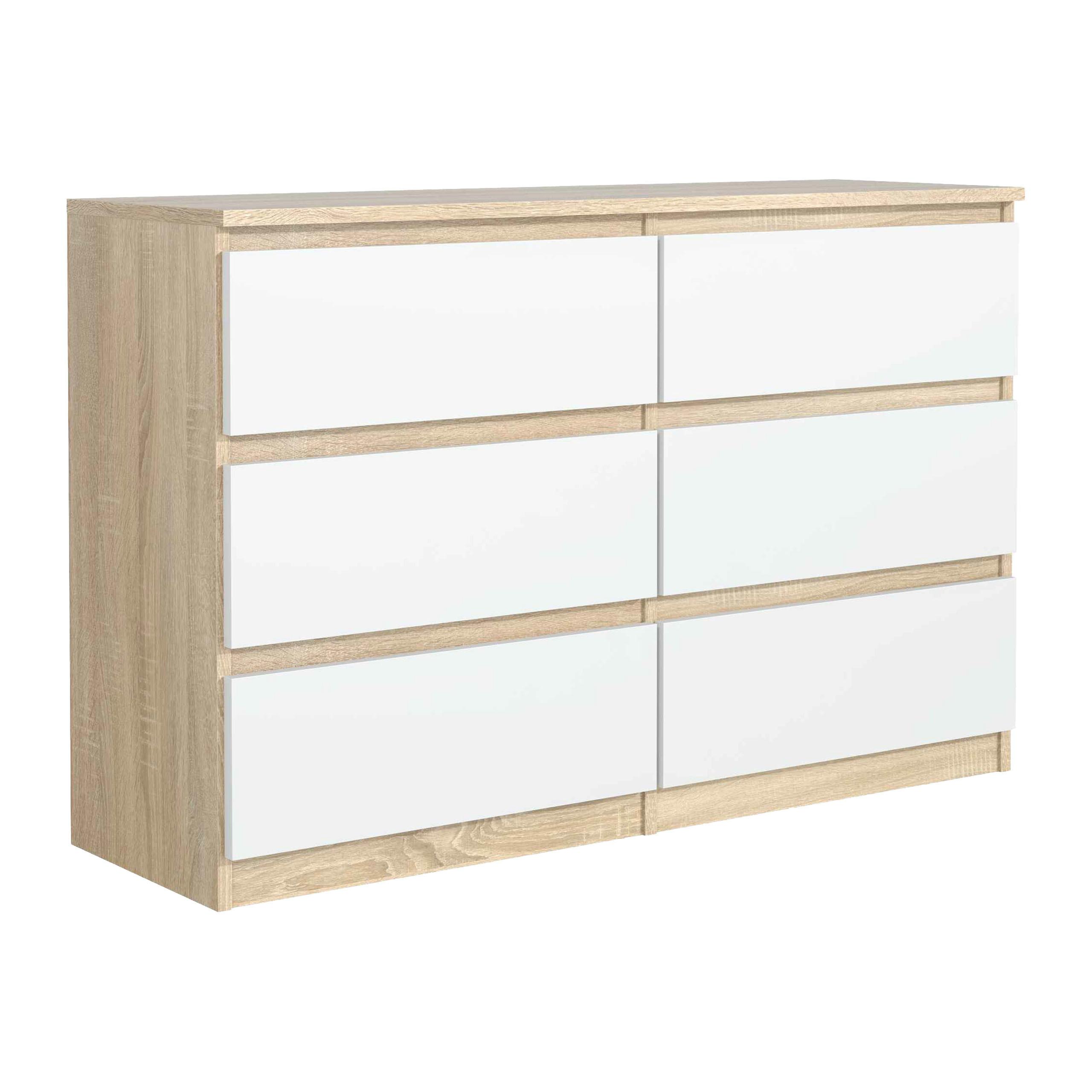 KOMMODE NUDO 120/78,5/39cm mit 6 Schubladen Türen Sonoma Eiche - Weiß/Sonoma Eiche, Holzwerkstoff (120/78.5/39cm) - MASSENO