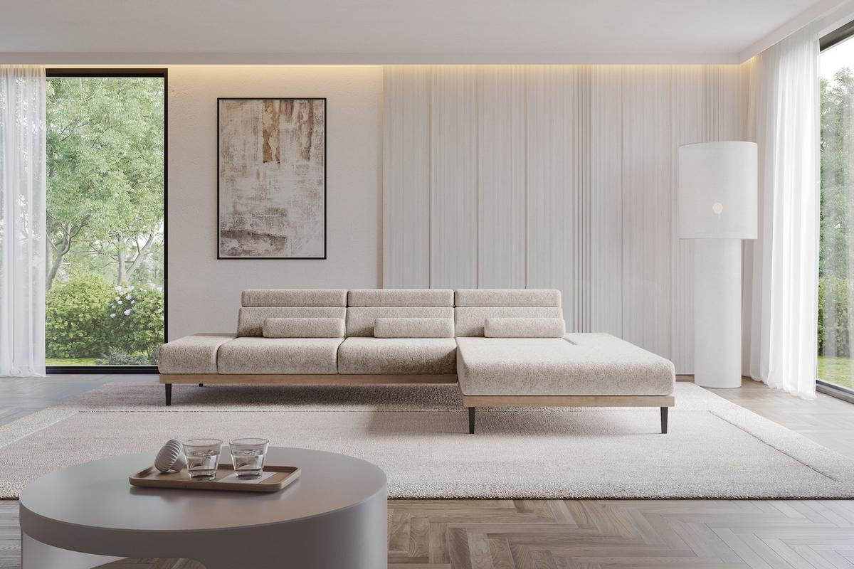 ELEKTRISCHES ECKSOFA Rechts MONA 316x205x85 Hellgrau Velours - Hellgrau, Holzwerkstoff/Textil (316/205cm) - ALTDECOR