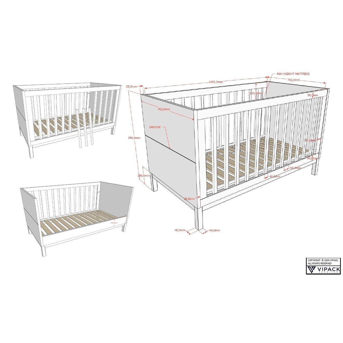 BABYZIMMER SET Keely Kiefer weiß Baby-/Juniorbett Kommode Schrank - Weiß, Holz (58/196/99cm) - 58aufmkessel