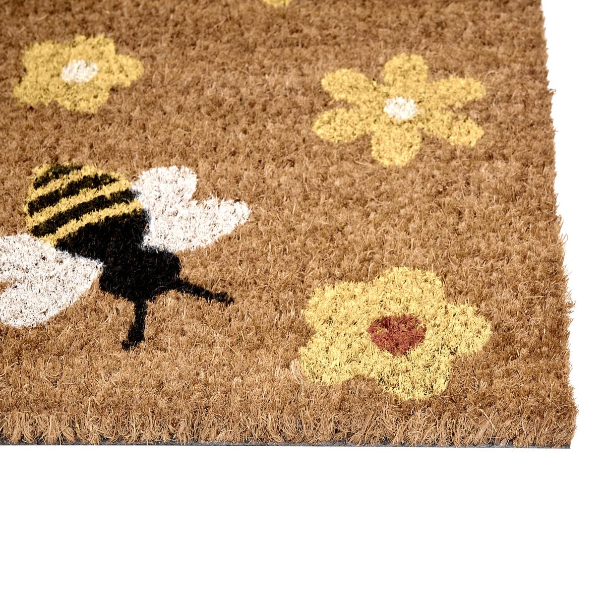 FUSSMATTE Naturfarben 40/60 cm Biene Blume Kokosfasern Kigalik - Naturfarben, Textil (40/60cm) - Beliani