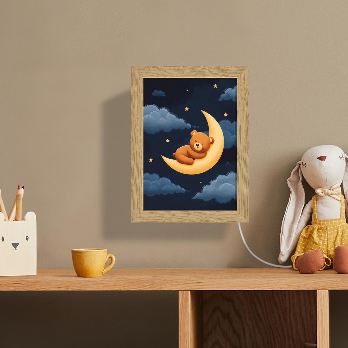 WANDLEUCHTE Teddybär - Mond - Wolken - Sterne 15x20 cm - Dunkelblau, Holzwerkstoff (15/20/8cm) - OnlyWow