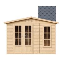 GARTENHAUS HOLZ 6 m2 - H232 x 332 x 222 cm - Gerätehaus Holz Garten-Studio M334FB+H334FBGREY - Beige, Holz (332/232/199cm) - Timbela