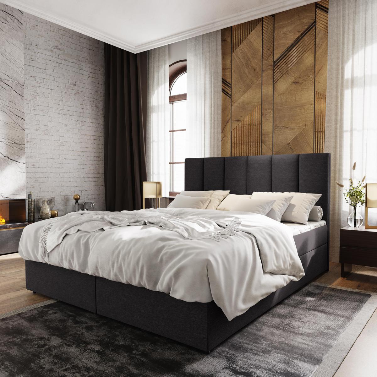 BOXBETT MERIL 160x200 cm mit Matratze und Topper - Dunkelgrau - Dunkelgrau, Holz (160/200cm) - MASSENO