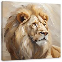 LEINWANDBILD Löwe beige handgemalt 60x60cm - Beige, Textil (60/60cm) - Feeby