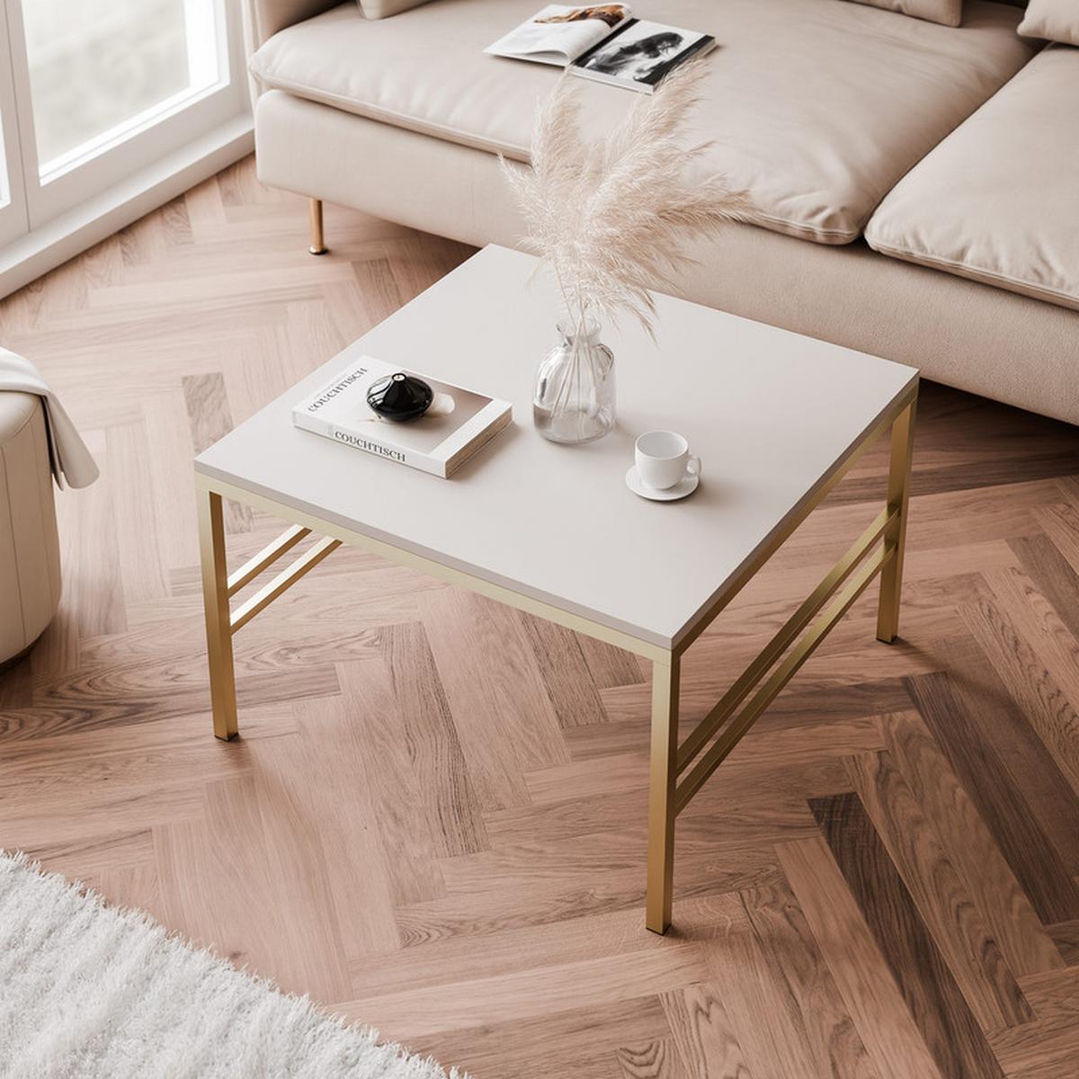 COUCHTISCH FORMA 60/60 cm Quadrat, Gold / Kaschmir - Kaschmir/Goldfarben, Metall (60/60/40cm) - Idohome