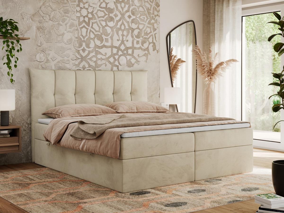 BOXBETT PREMIUM 10 140/200 Beige Velvet - H4 - Beige, Holz/Textil (140/200cm) - MKS