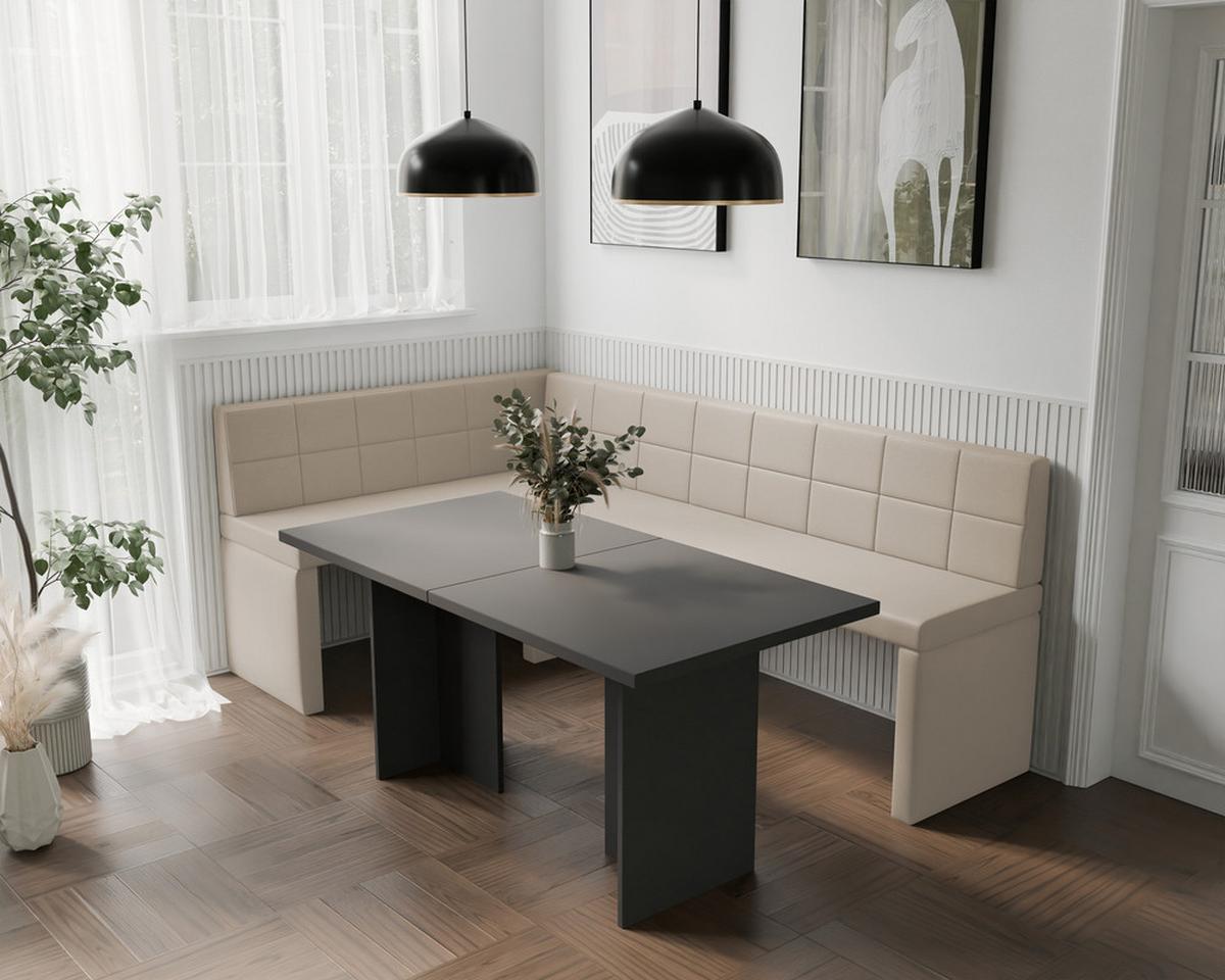 ECKBANK links MELVIN Kunstleder, 142/196 cm Beige - Beige, Holz/Kunststoff (142/196cm) - Idohome