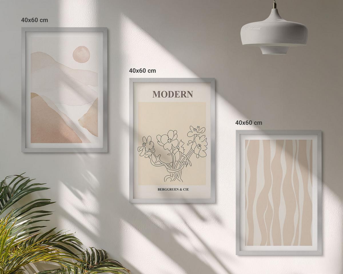 BILDER SET 3er Set - 40x60 cm Silberner Rahmen - Abstrakte Formen und Farben - Silberfarben, Kunststoff (40/60cm) - TULUP