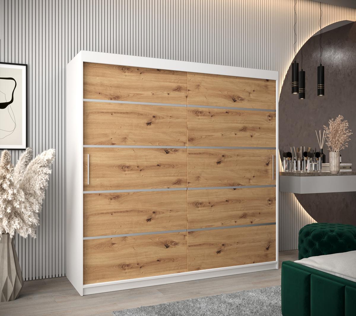 SCHWEBETÜRENSCHRANK 200/200/62 2-türig - Silberfarben/Eiche Artisan, Holz/Kunststoff (200/200/62cm) - MÖBEL KRYSPOL