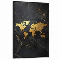 LEINWAND Bilder mit Rahmen - Weltkarte - Gold - Marmor - 100x150 - Goldfarben, Textil (100/150cm) - MuchoWow