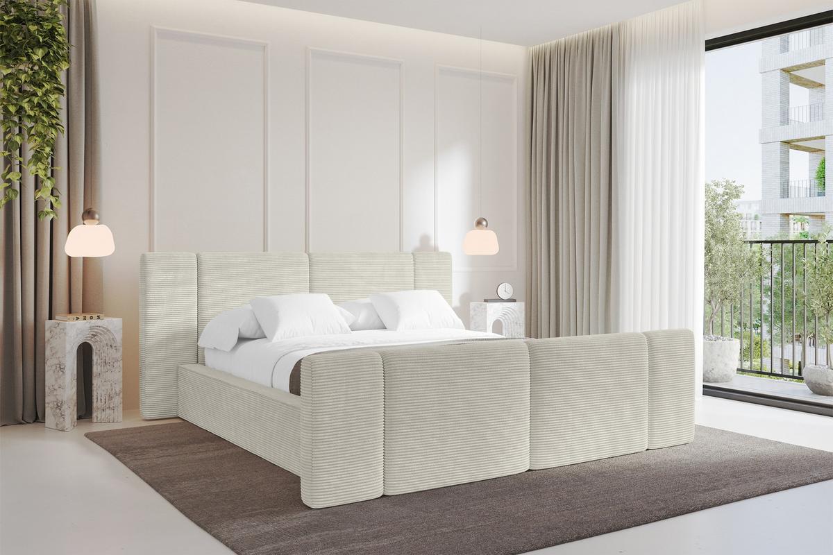 POLSTERBETT mit Bettkasten, Fußteil und Lattenrost, Bett mit Matratze H3/H4 - RIVO-Z 180x200 Creme - Sahara, Holzwerkstoff/Textil (180/200cm) - ALTDECOR