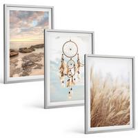 BILDER SET 3er Set - 40x60 cm Silberner Rahmen - Wolkenmeer, Traumfänger, Gras - Silberfarben, Kunststoff (40/60cm) - TULUP
