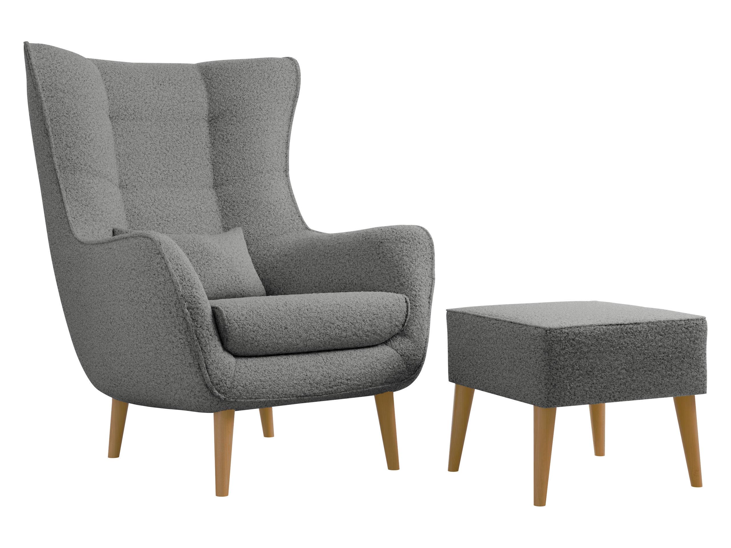 SESSEL Estjano Boucle mit Fußbank - Beige/Grau, Holz/Textil (80/106/95cm) - MIRJAN24
