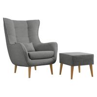 SESSEL Estjano Boucle mit Fußbank - Beige/Grau, Holz/Textil (80/106/95cm) - MIRJAN24