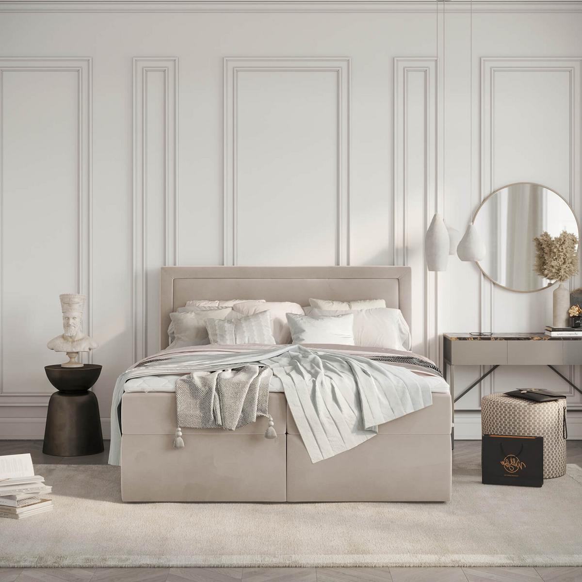 BOXBETT Jodan 140/200 cm Beige im Magic Velvet Stoff - Beige/Schwarz, Holz/Holzwerkstoff (140/200cm) - AltaBeds