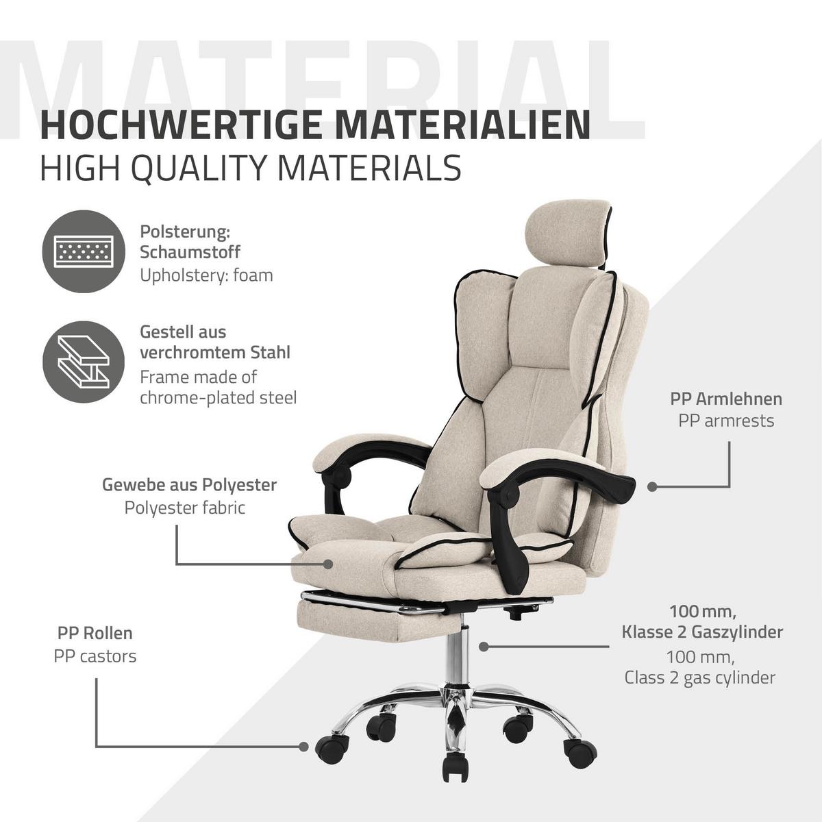 BÜROSTUHL Beige - Beige/Silberfarben, Kunststoff/Metall (66/130.5/59cm) - ML-DESIGN