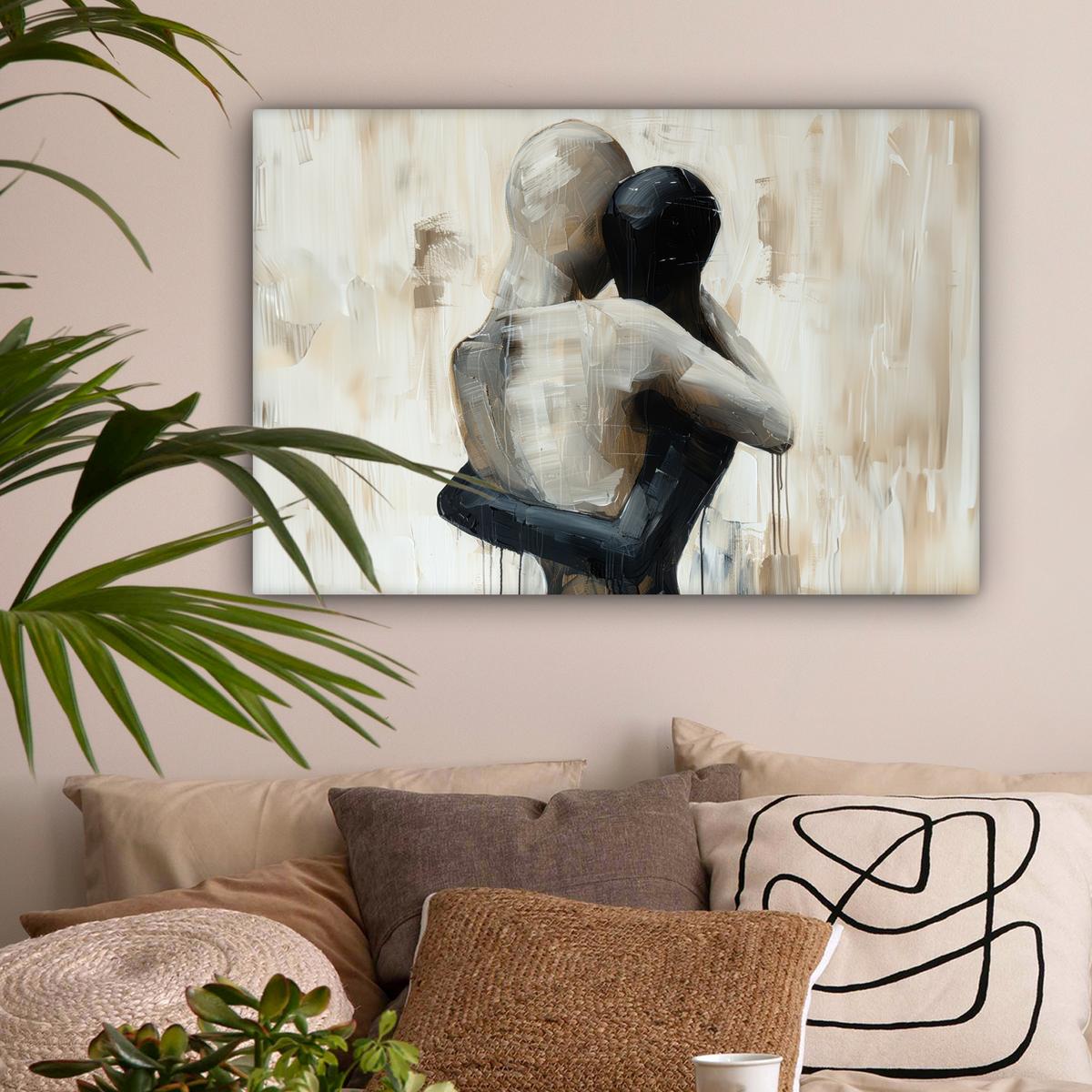 LEINWANDBILD Abstrakt - Liebe - Schwarz und weiß - Modern Gemälde 60x40 cm - Schwarz, Textil (60/40cm) - MuchoWow
