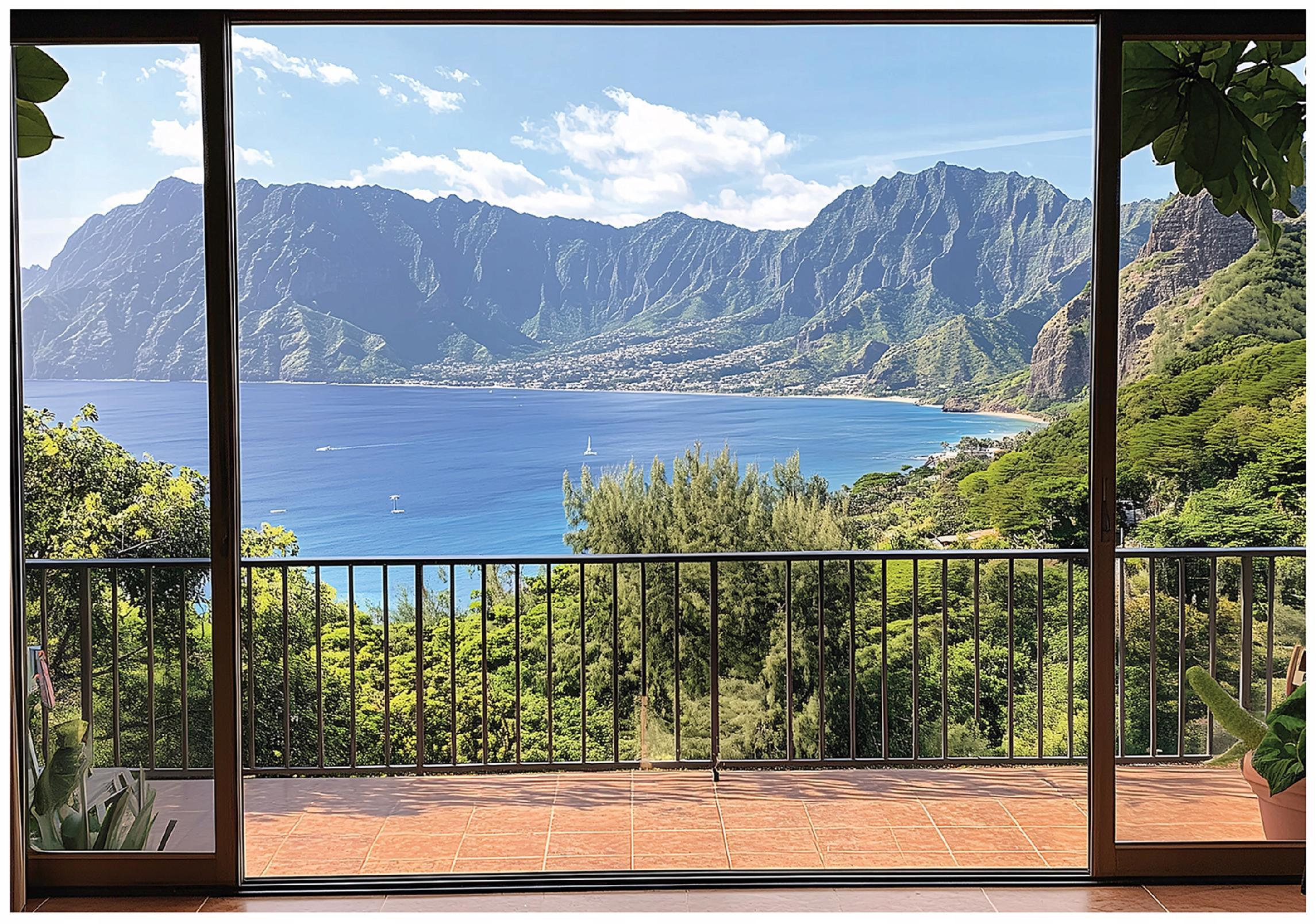 FOTOTAPETE 3D Effekt Fenster Meer Tapete Wohnzimmer 150x105 - Multicolor, Papier (150/105cm) - Wallarena