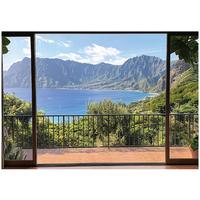 FOTOTAPETE 3D Effekt Fenster Meer Tapete Wohnzimmer 150x105 - Multicolor, Papier (150/105cm) - Wallarena