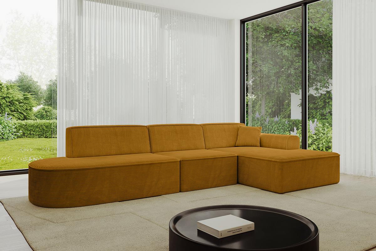 ECKSOFA Ottomane Rechts IREA-L2-v3 - 327x165x77 cm Senfgelb - Grün, Holzwerkstoff/Textil (327/165cm) - ALTDECOR
