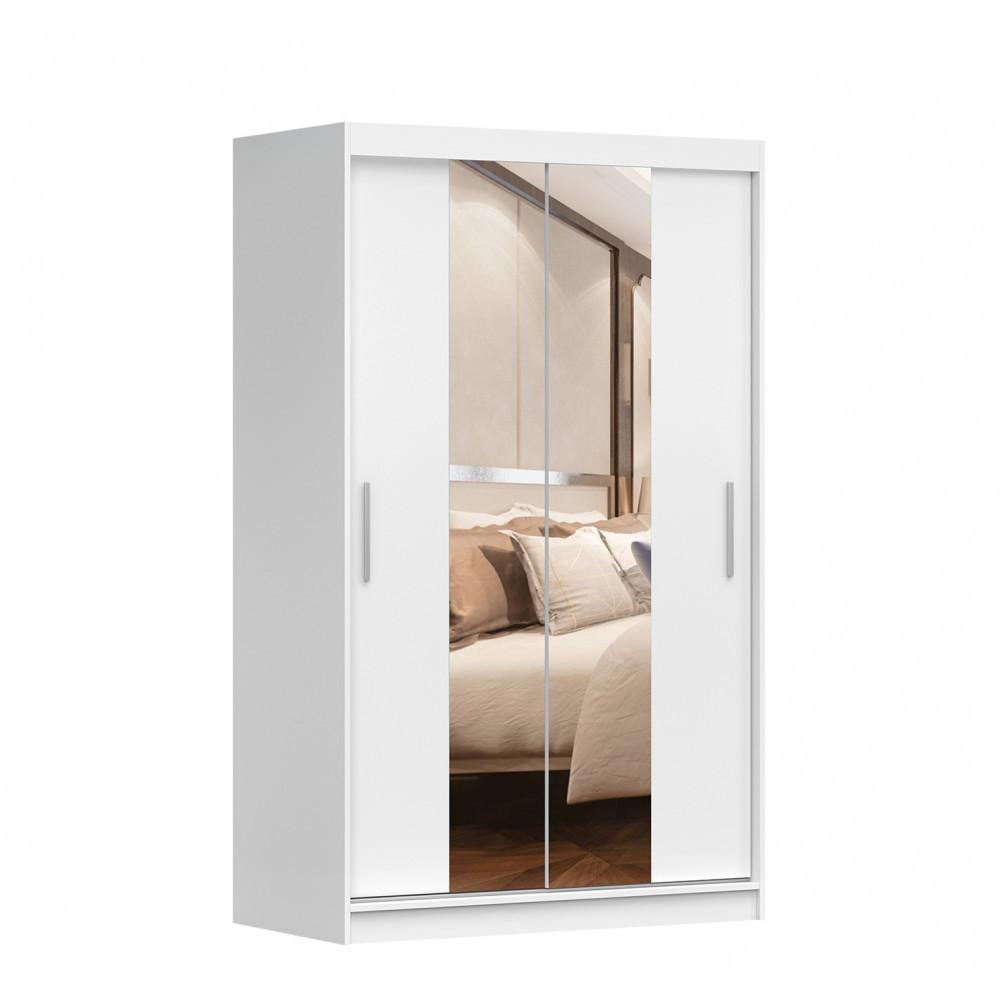 SCHWEBETÜRENSCHRANK Neomi 01 Weiß/Weiß mit Spiegel 120 cm - Alufarben/Weiß, Glas/Holzwerkstoff (120/200/61cm) - imoebel24