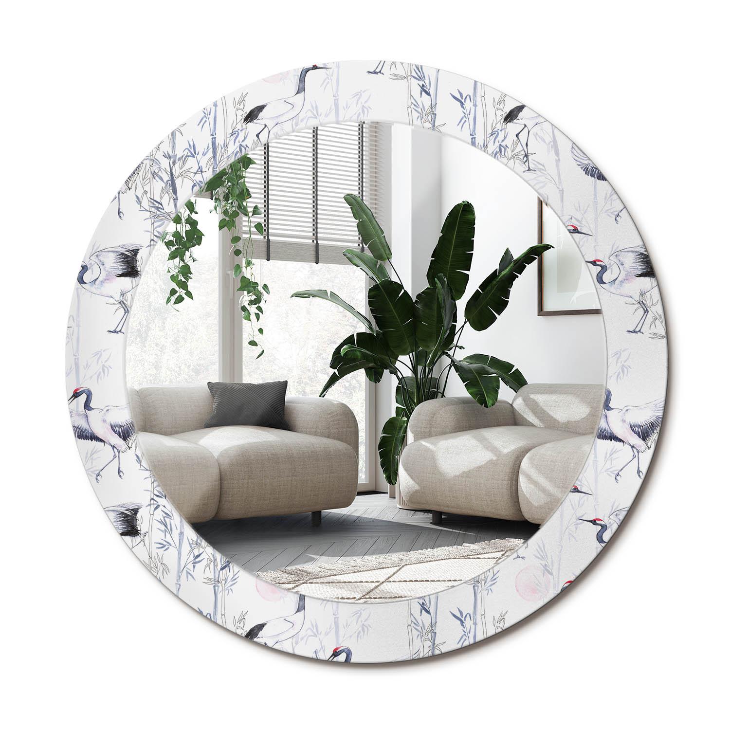 SPIEGEL Rund Ø 70 cm mit Aufdruck - Blau/Weiß, Glas (70/70/0.4cm) - Wallfluent