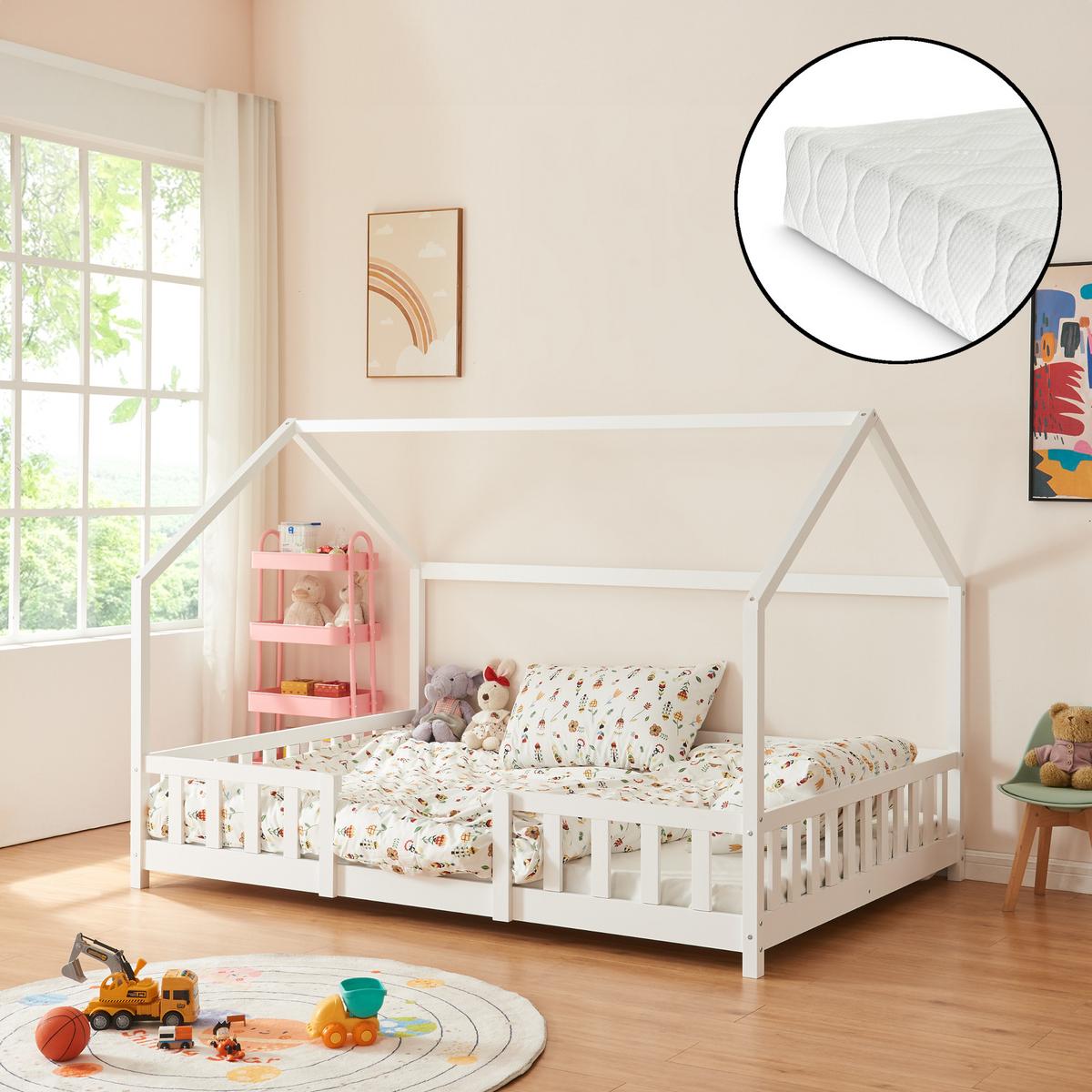 HAUSBETT Sisimiut mit Matratze - Weiß, Holz/Textil (120/200cm) - [en.casa]