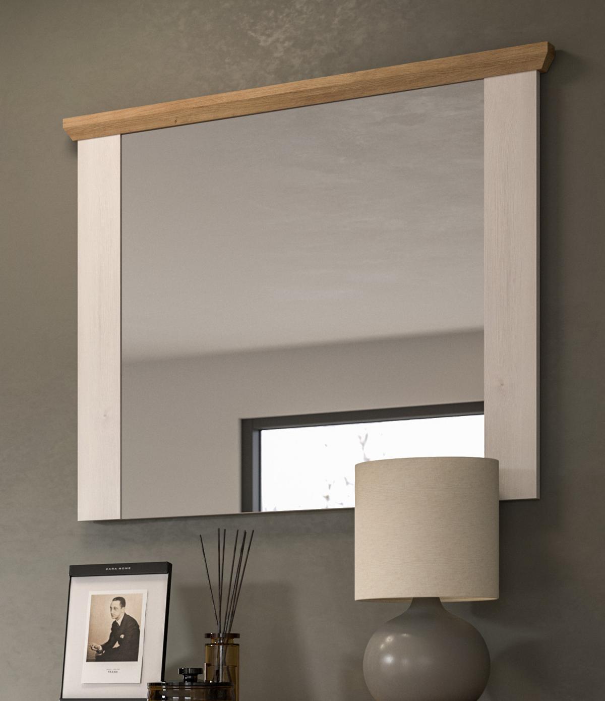 GARDEROBENSPIEGEL weiß Lärche und Eiche, 82 x 70 cm, Wandspiegel im Landhaus-Stil - Weiß/Eiche Artisan, Glas/Holzwerkstoff (82/70/4cm) - Inn.Furn