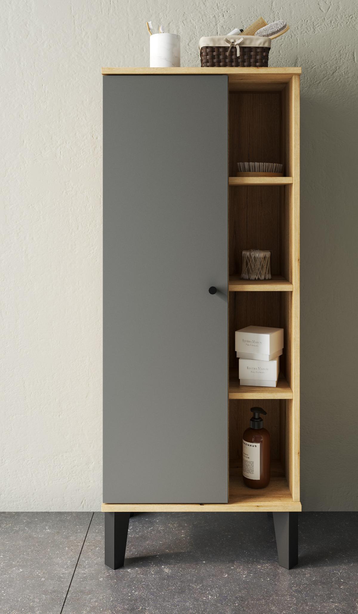 BAD-MIDISCHRANK grau, Evoke Eiche, Badmöbel Kommode, 51 x 128 cm - Eichefarben/Schwarz, Holzwerkstoff/Metall (51/128/33cm) - Furn.Design