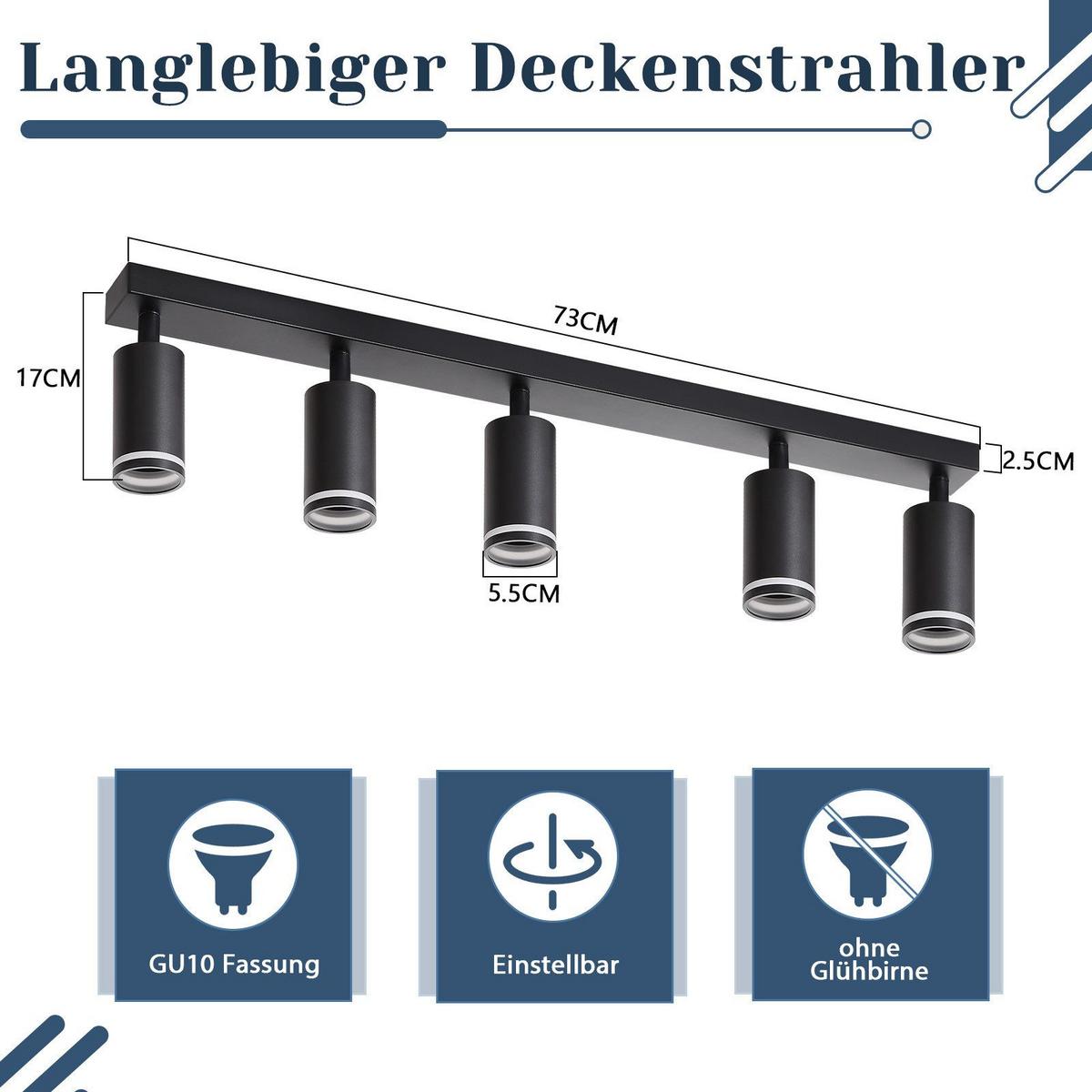 DECKENSTRAHLER Tölz 5-flammig 73/5/17 cm - Schwarz, Metall (73/5/17cm) - Nettlife