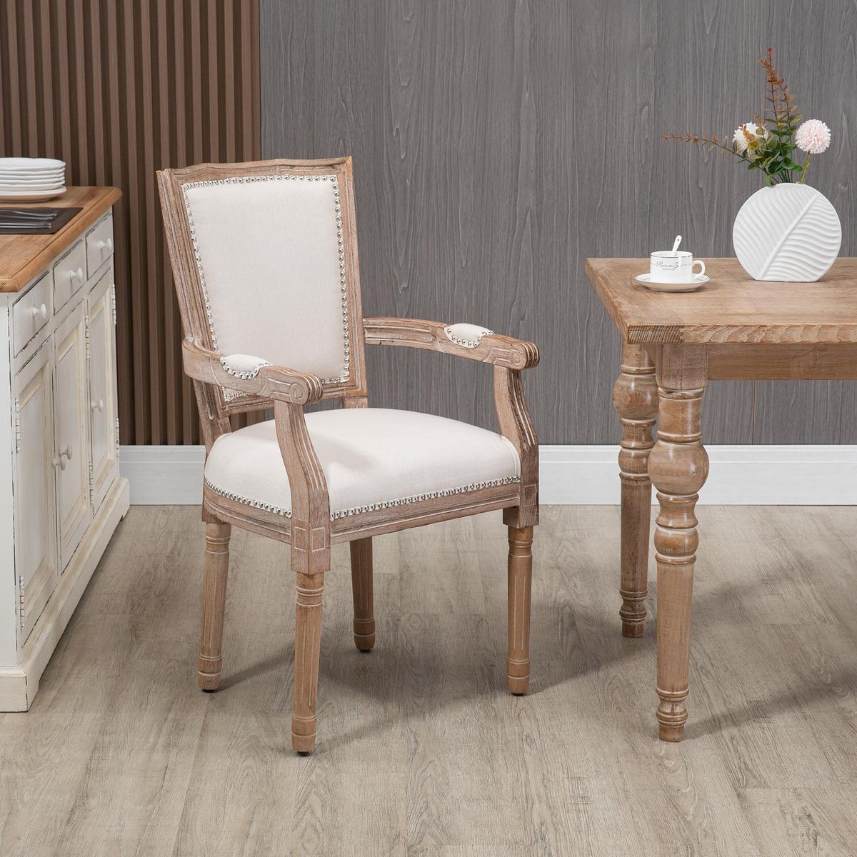 ESSZIMMERSTUHL Küchenstuhl mit Armlehne im Vintage Design Leinen Optik - Creme, Holz (59/96/54.5cm) - HOMCOM
