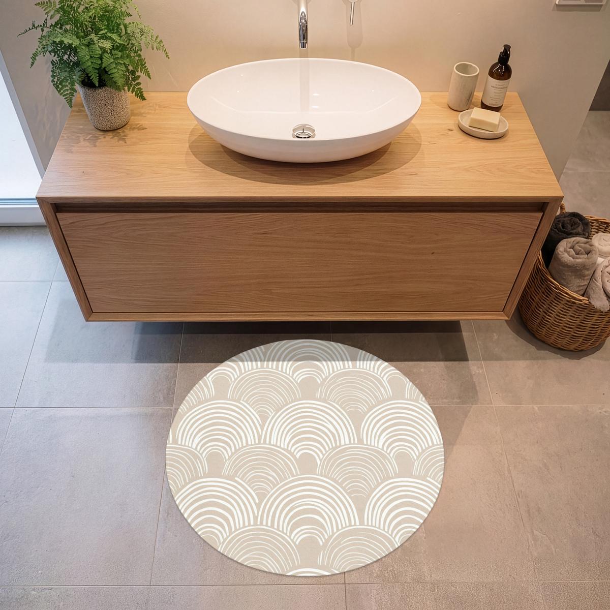 BADEMATTE Wellen - Textur - Beige Badvorleger 70x70 cm - Kaschmir, Textil (70/70cm) - OnlyWow