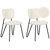 ESSZIMMERSTUHL 2er-Set Bouclé cremeweiß Nelko - Schwarz/Weiß, Textil (50/81/51cm) - Beliani