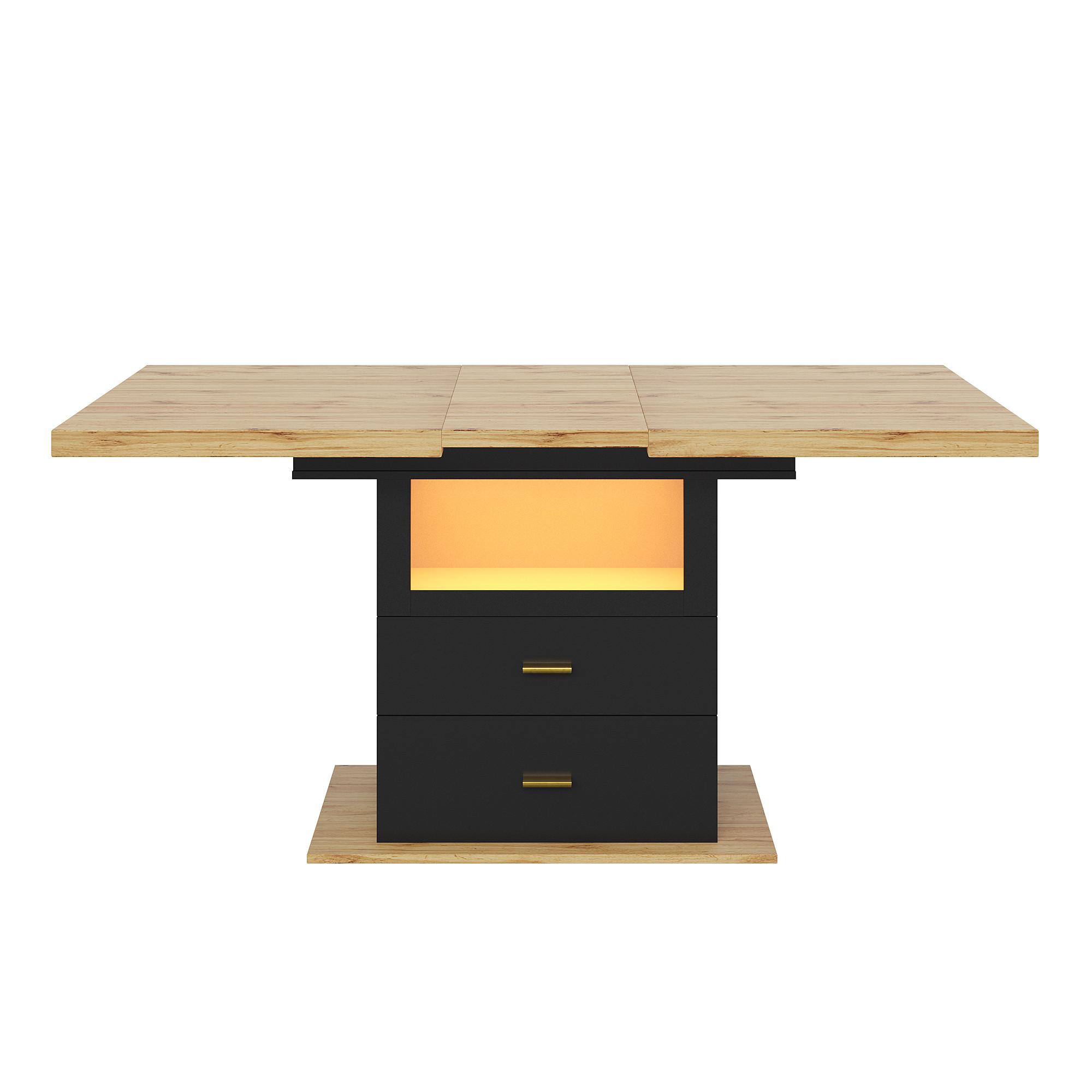 ESSTISCH Ausziehbar 110-140cm mit LED & 2 Schubladen Holzoptik - Naturfarben, Holzwerkstoff (80/110/75cm) - Urban Meuble