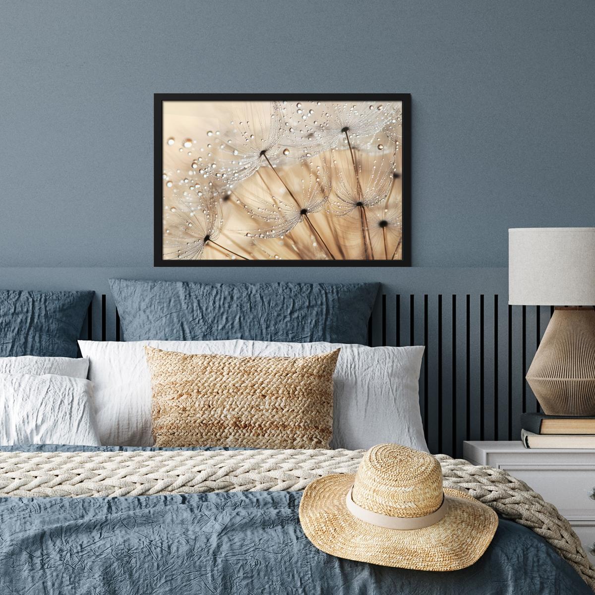 POSTER MIT RAHMENGERAHMTES BILD Löwenzahn - Abstrakt - Natur - Beige 60x40 cm - Braun, Papier (60/40cm) - MuchoWow