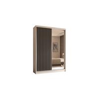KLEIDERSCHRANK mit Spiegel-Schiebetüren und Aluminium-Leisten - LAMELO - 150 cm Weiß+Grau+Grau - Weiß/Grau, Holzwerkstoff (150/216/61cm) - ALTDECOR