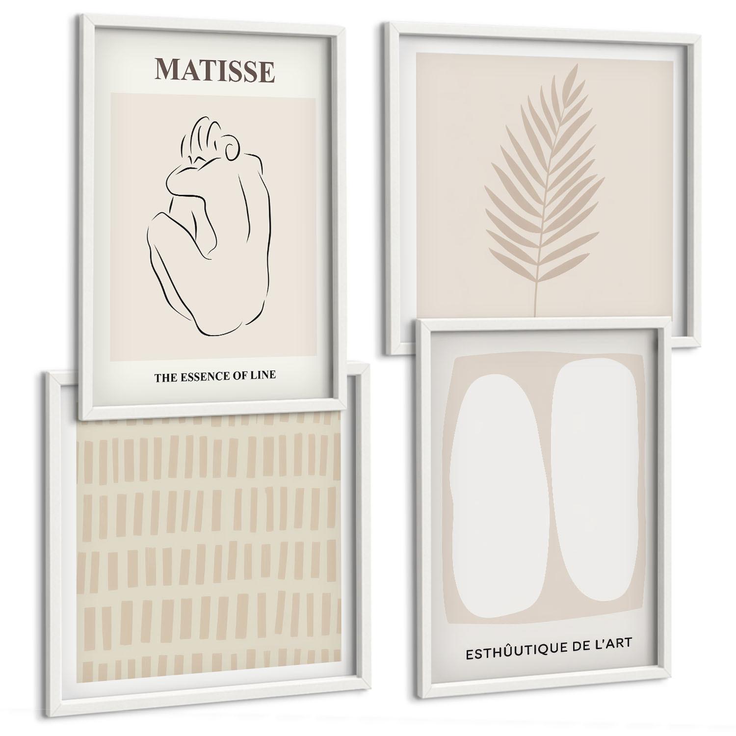 BILDER SET 4er Set - 50x50 cm & 40x60 cm Weißer Rahmen - Linien, Formen, Beige, Weiß - Weiß, Kunststoff (50/50cm) - TULUP