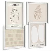 BILDER SET 4er Set - 50x50 cm & 40x60 cm Weißer Rahmen - Linien, Formen, Beige, Weiß - Weiß, Kunststoff (50/50cm) - TULUP