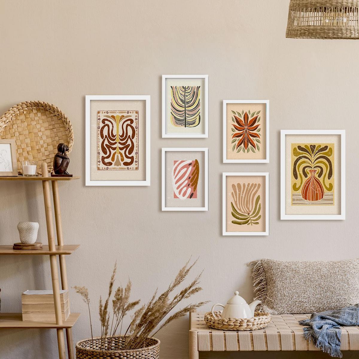 POSTER Set Mit 6 Drucken Von Stielen In Der Sammlung Ethnischer Style Drucke Dekorative Rahmen Für Ihr Zuhause Wandkunstdruck A3 & A4 Weißer Rahmen - Weiß, Papier (29/3cm) - Nacnic