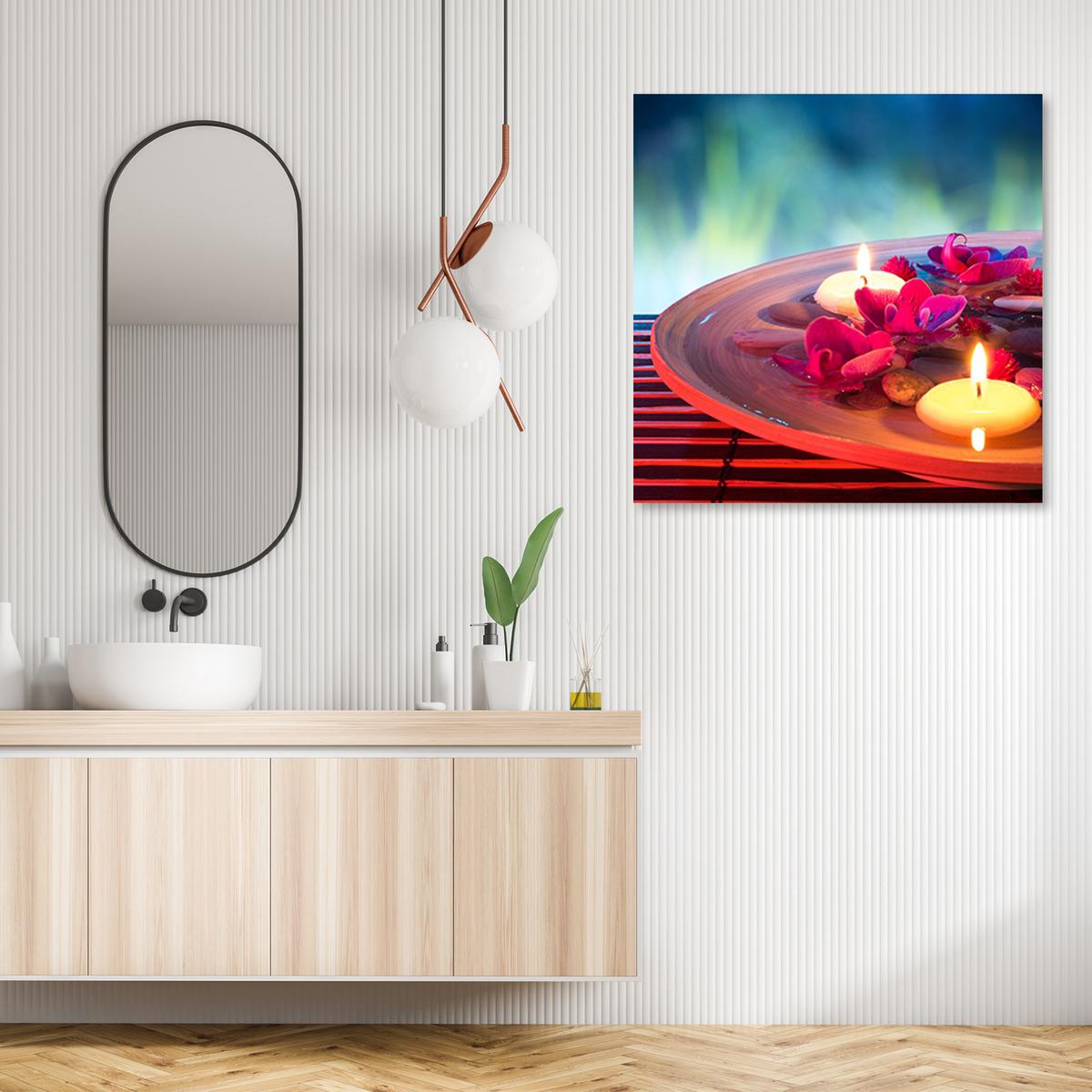 WANDBILD schwebende blüten und zen steine - Rot, Textil (40/40cm) - Feeby