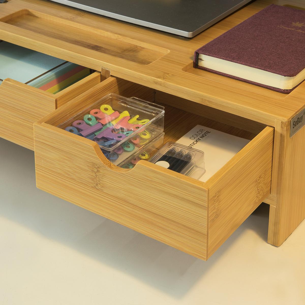 MONITORSTÄNDER mit Schubladen BBF03-N - Ahornfarben, Fell (25/51/11.5cm) - SoBuy