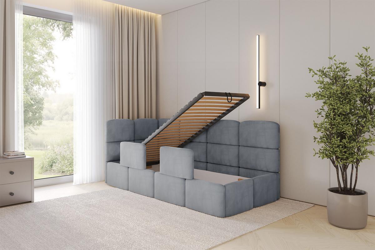 EINZELLBETT Jugendbett mit Bettkasten und Matratze H3/H4, Rechts - KIVY 80x200 Grau - Blaugrau, Holzwerkstoff/Textil (80/200cm) - ALTDECOR