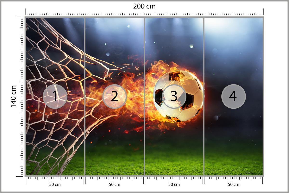 FOTOTAPETE für Jugendzimmer Fußball Flammen Stadion Feuer 200x140 - Multicolor, Papier (200/140cm) - Muralo