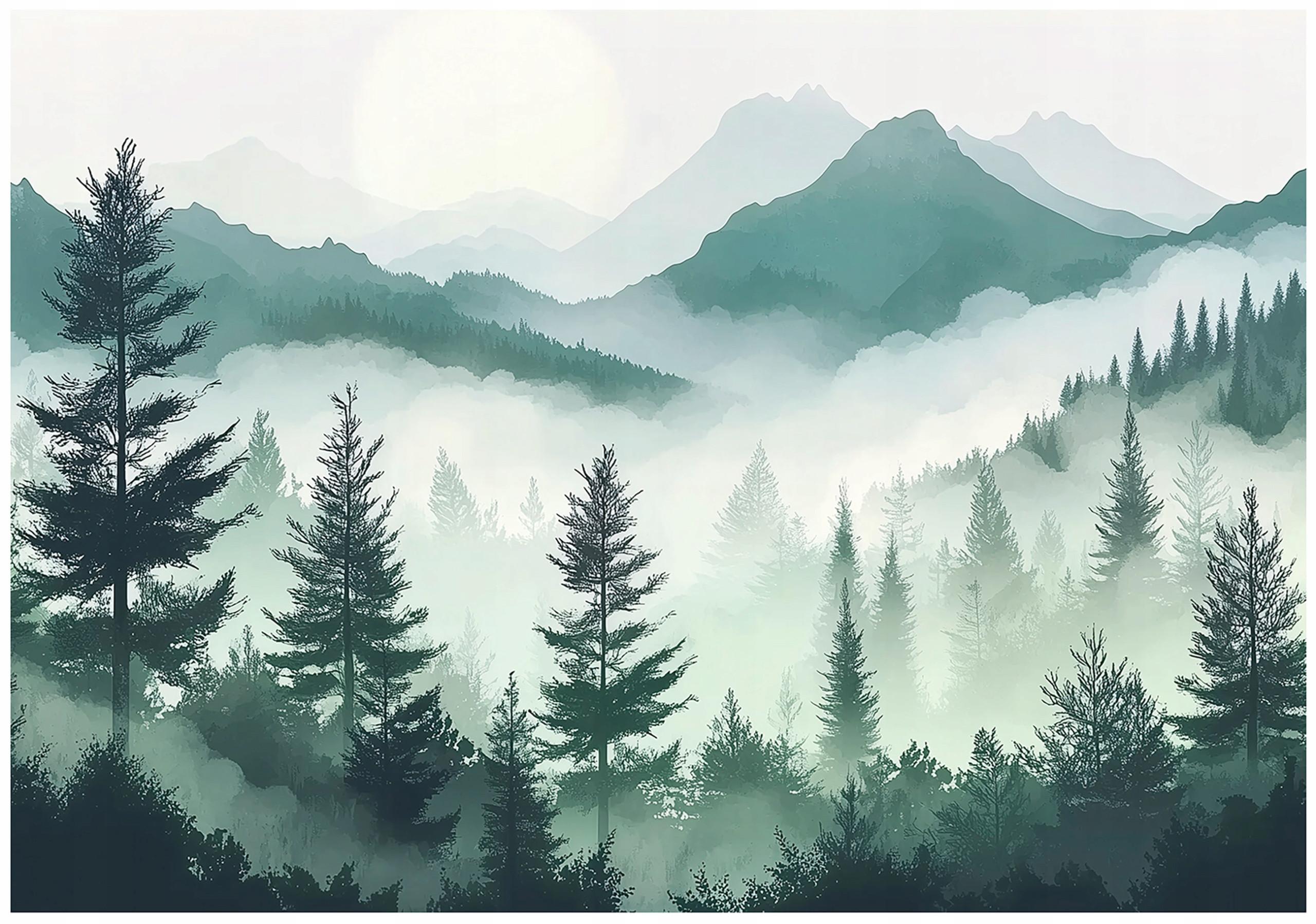 FOTOTAPETE Wald Berge Natur Vlies Tapete Wohnzimmer 300x210 - Grün, Papier (300/210cm) - Wallarena