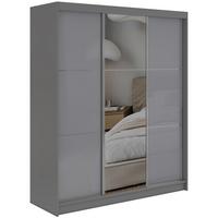 SCHWEBETÜRENSCHRANK mit Spiegel und Schubladen - WALENCJA - 180 - Grau lacobel - Alufarben/Grau, Holzwerkstoff/Metall (180/216/61cm) - MKS